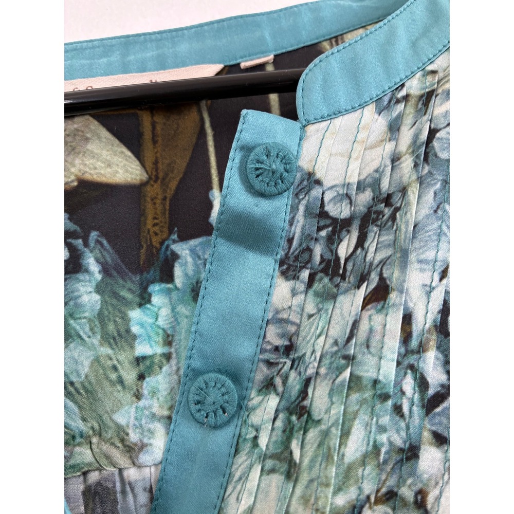 Soft Surroundings 100% Silk Floral Tunic Blouse Teal Blue Botanical‎ Boho 1X - Picture 10 of 10